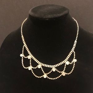 Vintage Clear Crystal Rhinestone Gold Tone Necklace 18” Full Tierra Princess